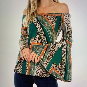 Multi mix print off the shoulder top